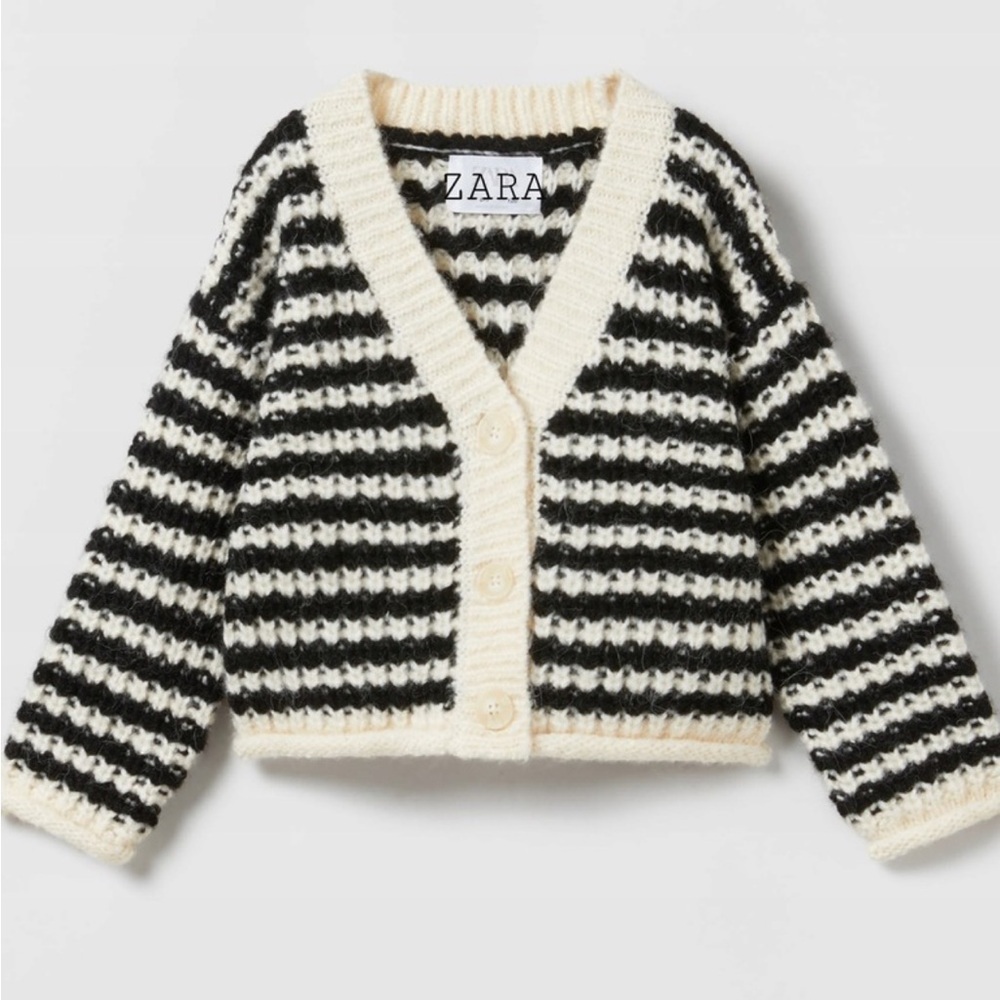 Zara Cream and Black Striped Cardigan. Size 9 -10 years